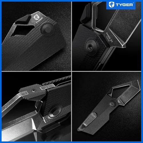Vista 6 de Tyger K7 EDC Cuchillo de bolsillo plegable Hoja de acero negra lavada a la piedra de 154CM Mango G-10 TG-KF9C2898