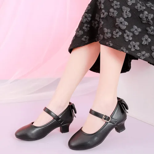 Vista 2 de Dufannie Zapatos de vestir para niñas, zapatos de tacón bajo de princesa, zapatos planos con purpurina para bodas y fiestas