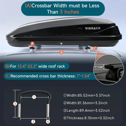 Vista 2 de Portaequipajes de Techo de Carcasa Rígida Grande con Cerradura de Llave 56" L x 30" A x 13.7" Al, 13 Pies Cúbicos, Impermeable de Servicio Pesado