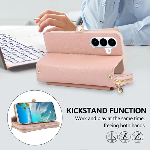 Vista 70 de Asuwish Funda de teléfono para Samsung Galaxy S23 5G con cremallera, funda para celular con protector de pantalla, correa para el hombro, espejo