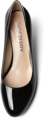 Vista 3 de SKYSTERRY Zapatos de vestir de tacón bajo para mujer, con puntera redonda, de patente, para oficina, trabajo, 2 pulgadas
