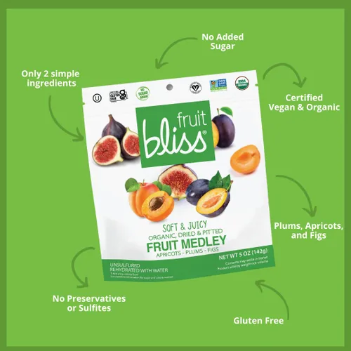 Vista 3 de Fruit Bliss Mezcla de frutas secas – Mezcla de frutas de albaricoques orgánicos, secos y sin hueso, ciruelas e higos – Snacks de frutas orgánicas