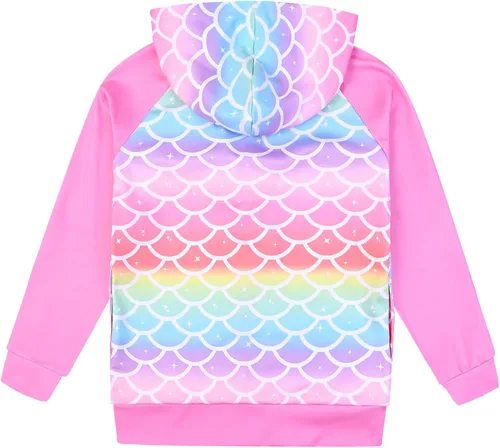 Vista 2 de Jxstar Sudadera raglán con capucha y cremallera para niñas con bolsillos