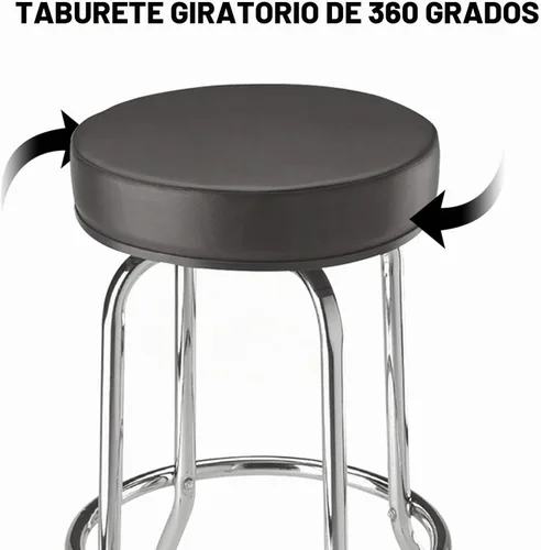 Vista 6 de Torin ATRP6185B-1 Taburete giratorio de bar: Asiento acolchado para garaje/taller con patas cromadas, negro