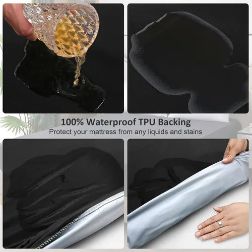 Vista 3 de Protector de colchón tamaño individual, impermeable, transpirable, con bolsillo profundo de hasta 18 pulgadas, lavable a máquina, sin ruido