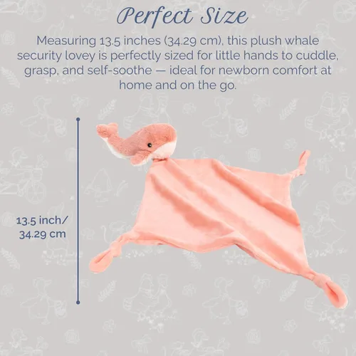Vista 3 de MON AMI Peluche de ballena coral para bebés, manta de seguridad anudada de 13.5 pulgadas, juguete de felpa suave para bebés, perfecto esencial