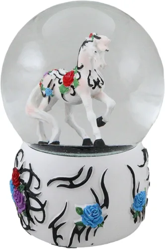 Vista 3 de Ebros Gift Trail of Painted Ponies Western Roses Vine Petals Tribal Rose Horse Glitter Water Globe 5.25" de alto Farmhouse Ranch Cabin Country Snow