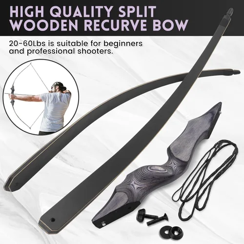 Vista 5 de OBTOUTDOOR Tiro con arco Arco largo desmontable de 60 pulgadas 20lbs-60lbs Arcos de caza tradicionales de madera para mano derecha para práctica