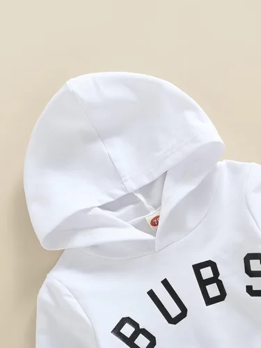 Vista 4 de VISGOGO Conjunto de ropa de otoño e invierno para bebé niño, sudadera de manga larga con estampado de letras + pantalones, 2 piezas