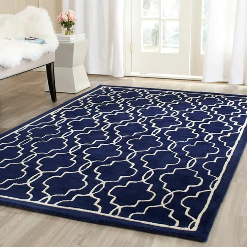 Vista 16 de SAFAVIEH Chatham Collection CHT723C - Alfombra decorativa de lana geométrica de alta calidad, hecha a mano, 2 x 3 pies, color azul oscuro/marfil