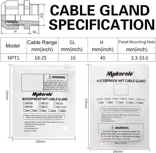 Vista 6 de MAKERELE NPT de 1" Conector de Glándula de Cable Agarre de Cordón Protectores de Alambre de Nylon Plástico Impermeables