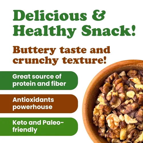 Vista 6 de Nueces tostadas secas, 1 libra - Piezas de nueces sin sal. Bocadillo delicioso y nutritivo. Apto para dieta cetogénica y paleo. Ideal