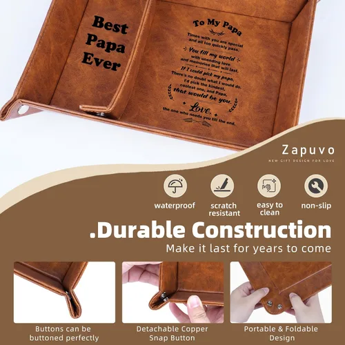 Vista 7 de Bandeja y llavero de piel sintética con texto en inglés "Best Papa Ever", regalos únicos para papá y abuelo, regalos de cumpleaños para papá de hija
