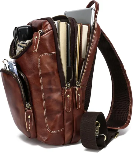 Vista 2 de LANNSYNE Bolso bandolera de cuero de grano completo vintage