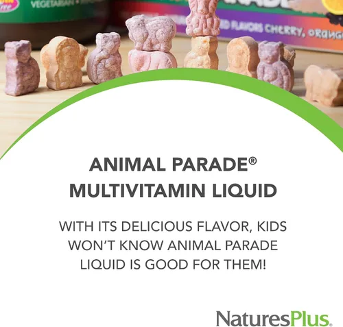 Vista 3 de NaturesPlus Animal Parade - Multivitamínico líquido para niños, sabor a bayas tropicales, 8 onzas líquidas, suplemento alimenticio integral