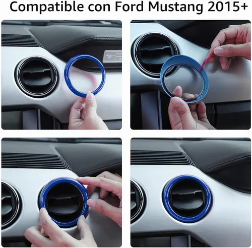 Vista 6 de RT-TCZ Anillo de cubierta de ventilación de salida de aire acondicionado para consola central, accesorios interiores para Ford Mustang 2015-2022, 3