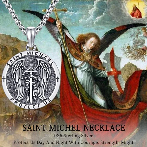 Vista 5 de Aniu Collar de plata de ley S925, San Miguel, San Cristóbal, San Benito, San Juda, Crucifijo de Jesús, San Uriel, Arcángel Rafael, San Patricio, San