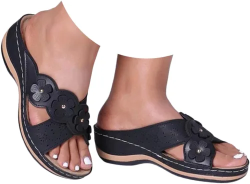 Vista 16 de Chanclas para mujer 2026, soporte de arco de flores, sandalias ortopédicas sin cordones con puntera abierta, bucle ajustable, sandalias de cuña