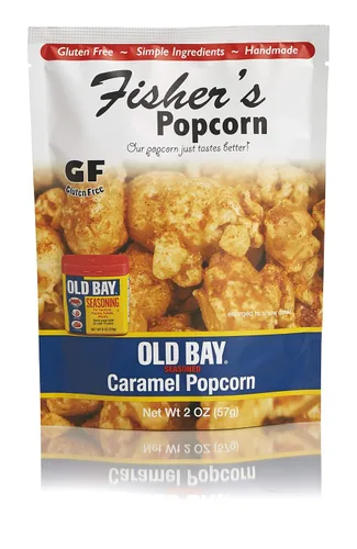 Vista 2 de Fisher's Popcorn Sabor a caramelo sazonado Old Bay Bolsa de 2 onzas Paquete de 12