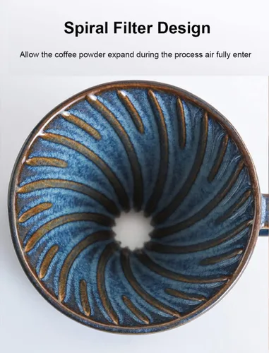 Vista 7 de Filtro gotero de café de cerámica con 60 ángulos cónico 02-4 tazas para verter sobre el café, taza de cerámica para exteriores, juego de filtros