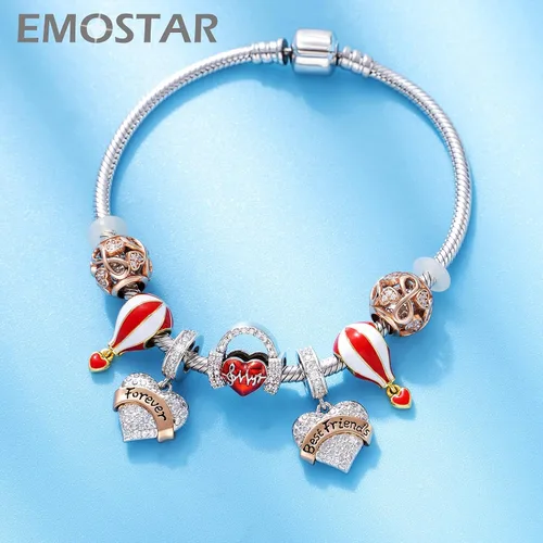 Vista 4 de Forever Friends - Juego de dijes para pulseras Pandora, oro rosa para niña sentada en la media luna y mejores amigos, juego de joyas en plata de ley