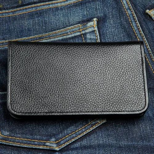Vista 4 de Billetera mediana de cuero de vaca genuino, Negro, L, Cartera