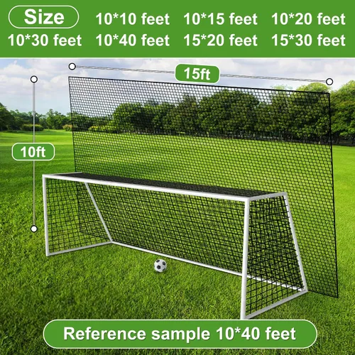Vista 2 de Red de fútbol de nailon resistente, barrera deportiva fácil de instalar con cuerda y hebillas, 10 pies/15 pies/20 pies/30 pies/40 pies