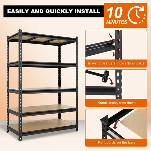 Vista 4 de Big RED Estantería de almacenamiento, 5 niveles ajustables, estantes de garaje de metal resistente/estante de utilidad para cocina, despensa