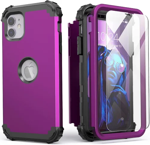 Vista 23 de IDweel Funda para iPhone 11 con Protector de Pantalla de Vidrio Templado, Híbrida 3 en 1 Resistente a Golpes Delgada de Protección Resistente