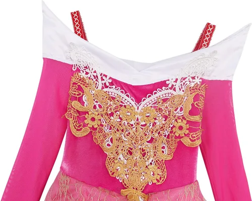Vista 5 de Eledobby Disfraz de Bella Dormir para Niñas Aurora Princesa, vestido de Halloween para fiesta de cumpleaños con accesorios