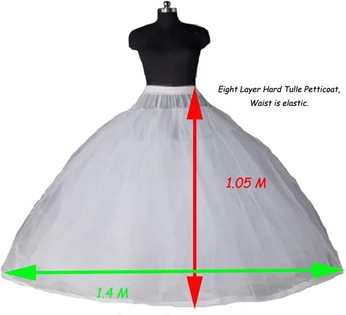 Vista 2 de Dearta Vestidos de baile de tul de 8 capas para mujer, enaguas sin anillos, Blanco
