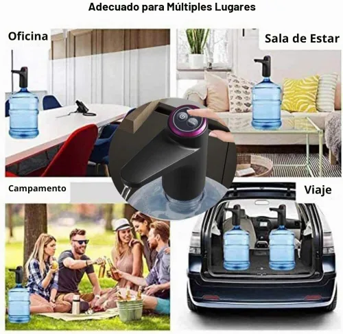 Vista 6 de Bomba automática de agua potable, dispensador de botellas de agua portátil USB inteligente con carga eléctrica USB e interruptor de apagado Negro