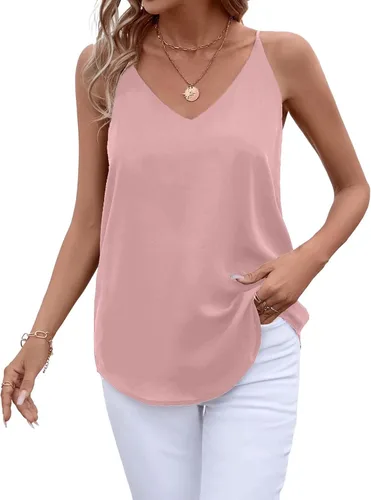 Vista 26 de Camiseta de chifón con tirantes delgados ajustables y cuello en V