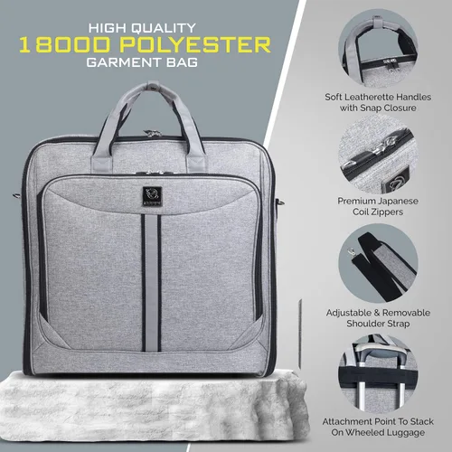 Vista 4 de ZEGUR Bolsa de ropa para viajes y viajes de negocios con correa para el hombro, Gris de lujo.