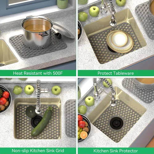 Vista 4 de TOOVEM - Tapete protector para fregadero de cocina, rejilla protectora de fregadero de 13.58 x 11.6 pulgadas, forro antideslizante resistente al