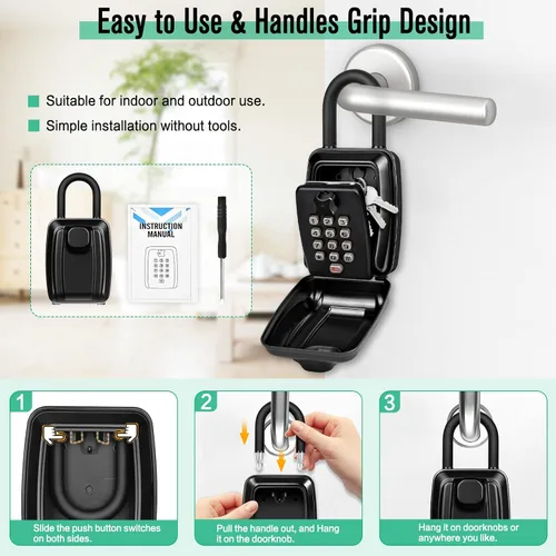 Vista 3 de HUANLANG Caja de bloqueo de llave para exterior, caja de bloqueo de combinación de 12 dígitos, caja de seguridad impermeable con código, llave
