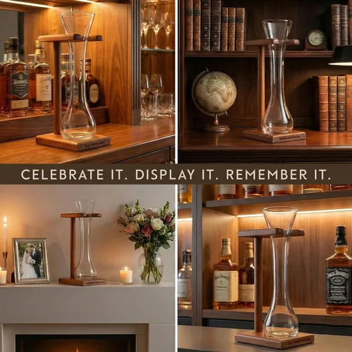Vista 5 de Bey-Berk Vaso de cerveza personalizado con soporte de madera, vaso de cerveza largo de 12 onzas y base de madera maciza grabable