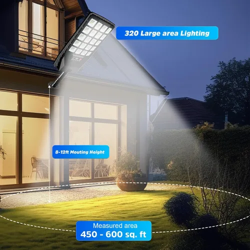 Vista 2 de Paquete de 2 farolas solares impermeables para exteriores, 6500 K, 20000 lúmenes, gran angular, luz de inundación con sensor de movimiento y control
