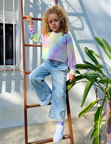 Vista 5 de Arshiner - Sudadera corta con capucha y manga larga con teñido batik para niñas