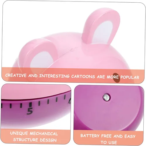 Vista 3 de 2pcs Cartoon Kitchen Countdown Timer Mechanical Food Preparation Timer Cute Bear Rabbit Design for Baking Cooking Egg Boiling Home Use