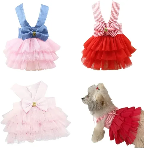 Vista 11 de Vestido de perro arnés para niña, ropa Yorkie para perros pequeños, vestidos para cachorros y niñas, vestido tutú pequeño