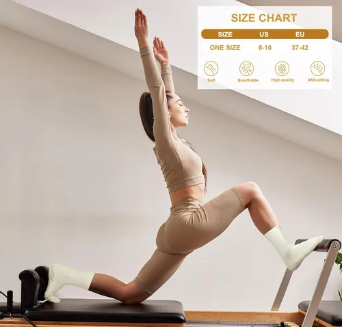 Vista 4 de Calcetines de entrenamiento de pilates para mujer, calcetines de yoga antideslizantes con agarre para barre hospital, calcetines pegajosos