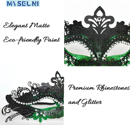 Vista 2 de Máscaras de máscaras para parejas Máscara veneciana de filigrana de metal brillante con diamantes de imitación y máscara veneciana para hombre