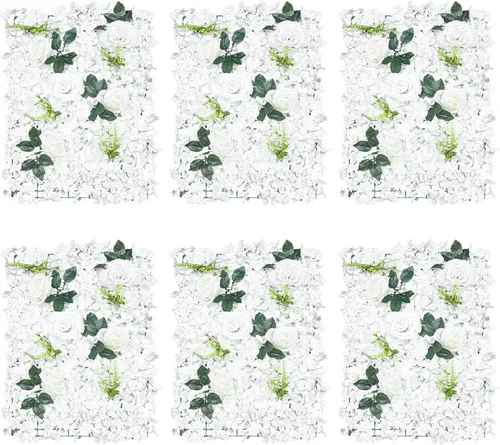 Vista 16 de Panel de pared de flores artificiales 3D, 24 x 16 pulgadas, 10 paneles de fondo de pared para exteriores, interiores, fiestas, bodas, día de San