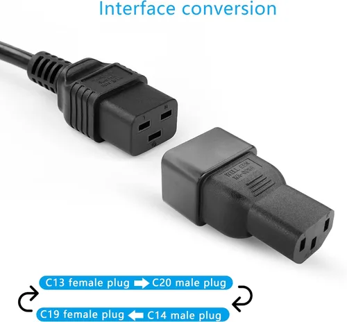 Vista 3 de GINTOOYUN IEC320 C13 a C20 Adaptador de corriente Convertidor de CA 15A a 10A Hembra C13 a Macho C20 Adaptador de enchufe de alimentación