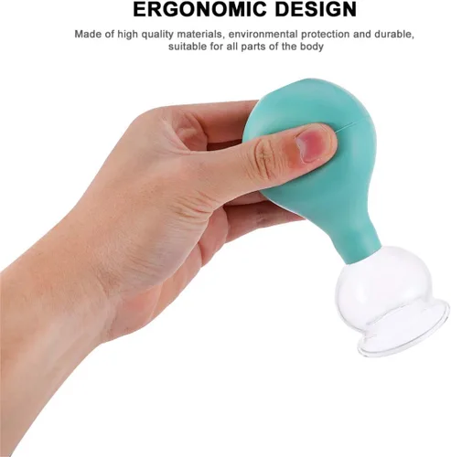 Vista 6 de Juego de ventosas profesionales de 5 uds de vidrio para masajes de vacío con cabeza de goma para espalda verde