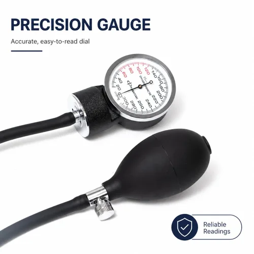 Vista 5 de NOVAMEDIC Brazalete para presión arterial de tamaño adulto auto-tomable negro, kit de esfigmomanómetro aneroide, estetoscopio - máquina profesional