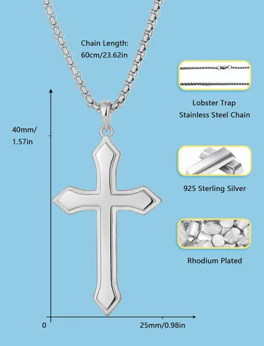 Vista 3 de VA JENT Cross Pendant Necklace for Men 925 Sterling SilverCopper - Yellow Gold or Rhodium Plated Arrow Cross for Holidays Gifts