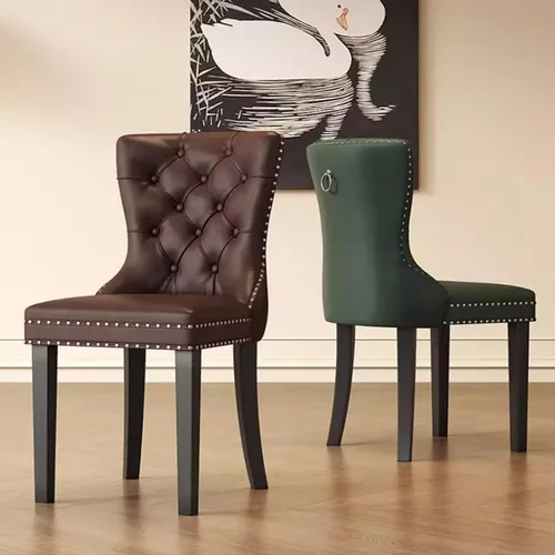 Vista 3 de Juego de sillas de comedor, sillas de comedor tapizadas de cuero, cómodas sillas de cocina, silla de vestíbulo con patas de madera resistentes