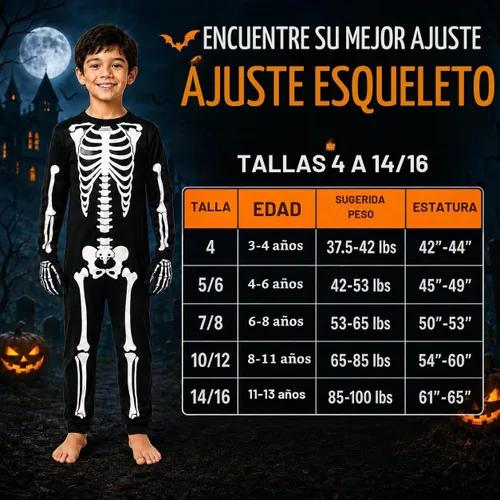Vista 6 de #followme Disfraz de esqueleto de Halloween para niños, juego de 3 piezas Esqueleto con máscara